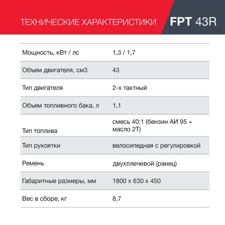FUBAG Бензиновый триммер FPT 43R + Триммерная леска  сечение витой квадрат L 130 м * 2.4 мм в ПОДАРОК в Костроме фото